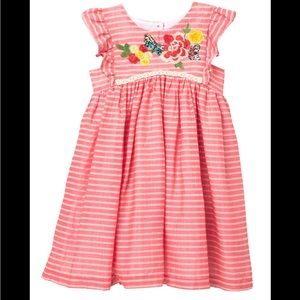 Pastourelle by Pippa & Julie Pink Striped Floral
Embroidered Dress 18M